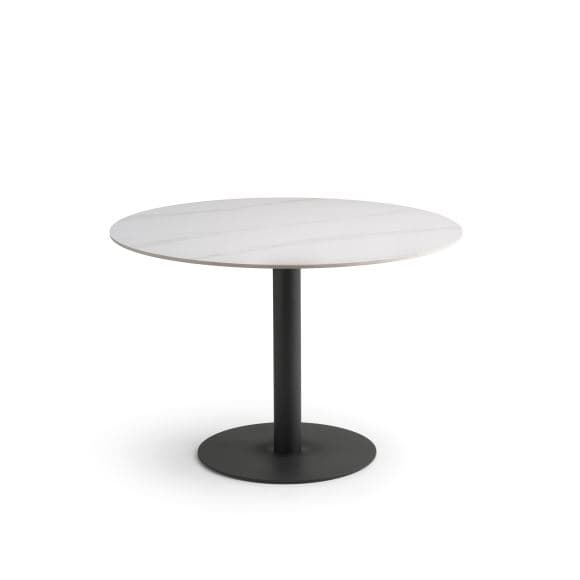 Arktiskt matbord, runt - vit keramik och svart metall (Ø110)