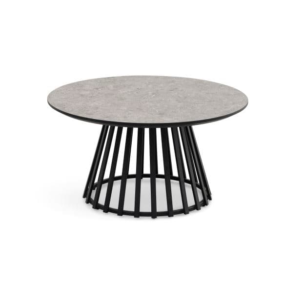 Samos soffbord, runt - beige terrazzo HPL och svart metall (Ø80)