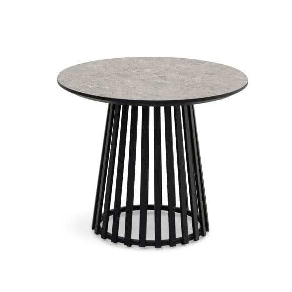 Samos soffbord, runt - beige terrazzo HPL och svart metall (Ø60)