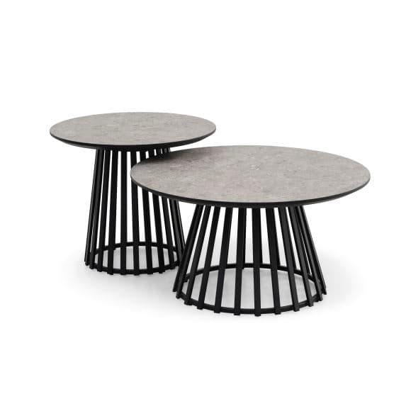 Samos soffbord, runt - beige terrazzo HPL och svart metall (Ø60, Ø80) (set om 2)