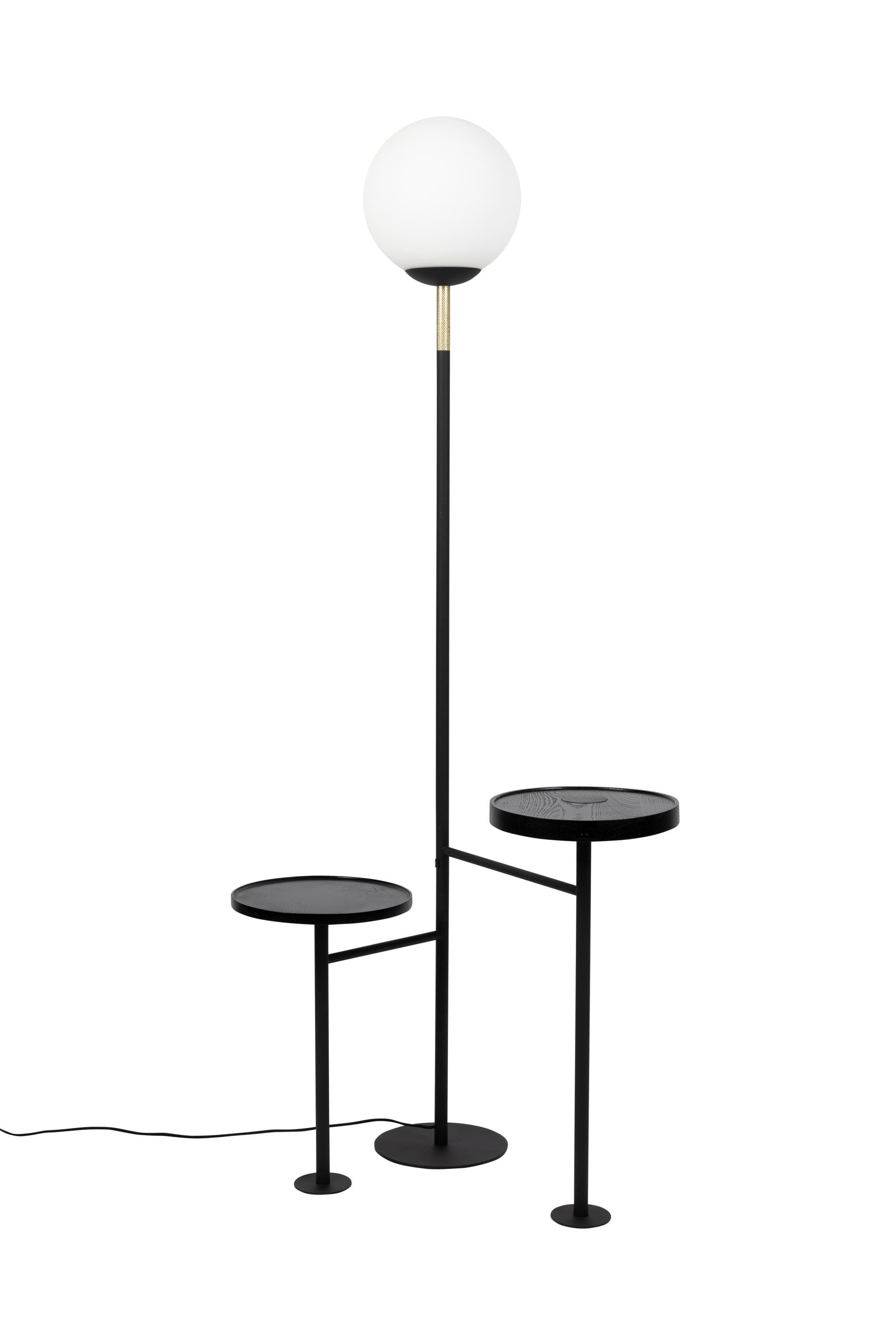 ZUIVER Orion Charge golvlampa, w. 2 bord, trådlös laddningsstation, USB-port   opalglas och svart strykjärn
