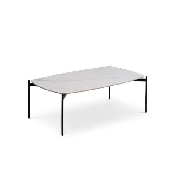 Malta soffbord, rektangulärt - vit keramik och svart metall (120x70xH:42)