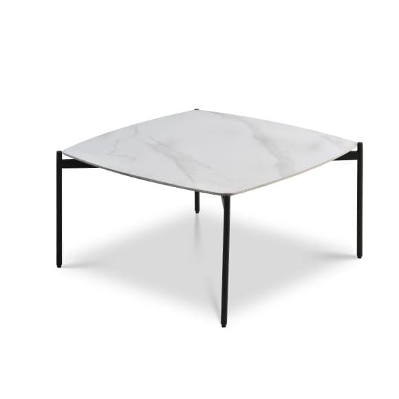Malta soffbord, fyrkantigt - vit keramik och svart metall (80x80xH:42)