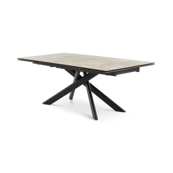 Hudson matbord, med. 2 extra tallrikar - antracitgrå keramik och svart metall (200(300)x100)