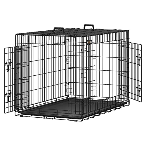 FEANDREA Hundbur, hopfällbar, 107 cm, 2 dörrar, XL, svart PPD42H