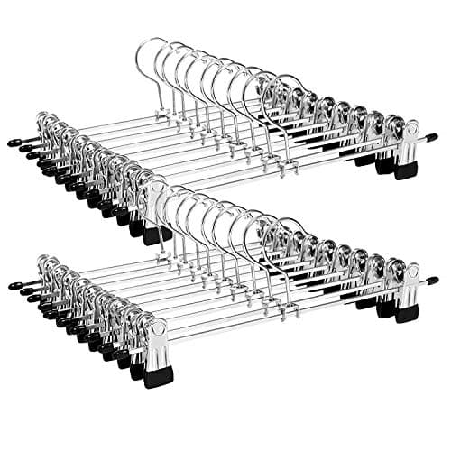 SONGMICS byxhängare i metall, 20-pack, halkfria kjolhängare med clips för byxstrumpor, 31 cm långa, kraftiga, förkromade, silver och svart CRI003-20