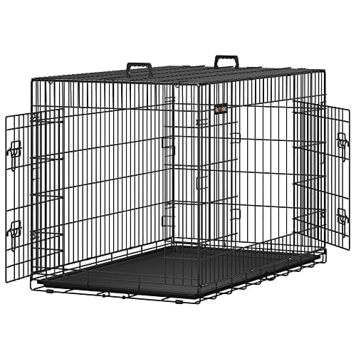 FEANDREA Hundbur, hopfällbar, 122 cm lång, 2 dörrar, XXL, svart PPD48H