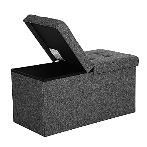 SONGMICS 80L Förvaring Ottoman, fällbar skobänk, med fällbart lock, lastkapacitet 300 kg, 76 x 38 x 38 cm, mörkgrå LSF46GYZ