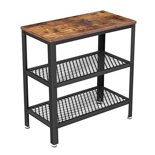 VASAGLE sidobord, gavelbord, dekorativt bord med 2 näthyllor, hall, vardagsrum, sovrum, kontor, smalt, stabilt, platsbesparande, enkel montering, industriell design, rustikbrun LET33BX