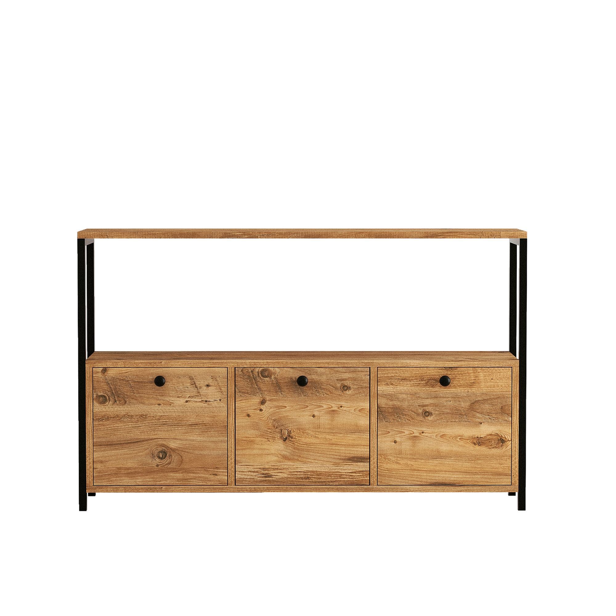 NORDVÄRK Nero konsolbord, w. 3 dörrar - Atlantic Pine melamin och svart metall