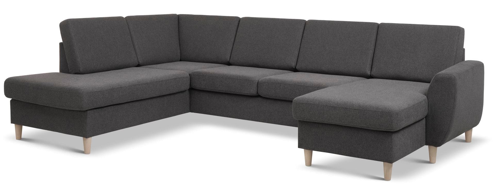 Wendy set 4 U OE vänster soffa, m. schäslong - antracitgrå polyestertyg och naturligt trä
