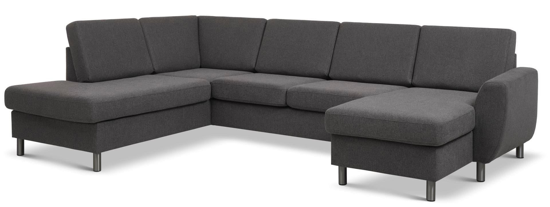 Wendy set 4 U OE vänster soffa, m. schäslong - antracitgrå polyesterväv och borstad aluminium