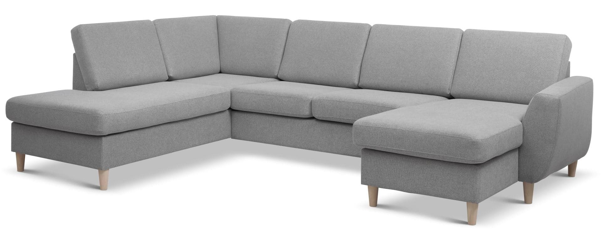 Wendy set 4 U OE vänster soffa, m. schäslong - grått polyestertyg och naturligt trä