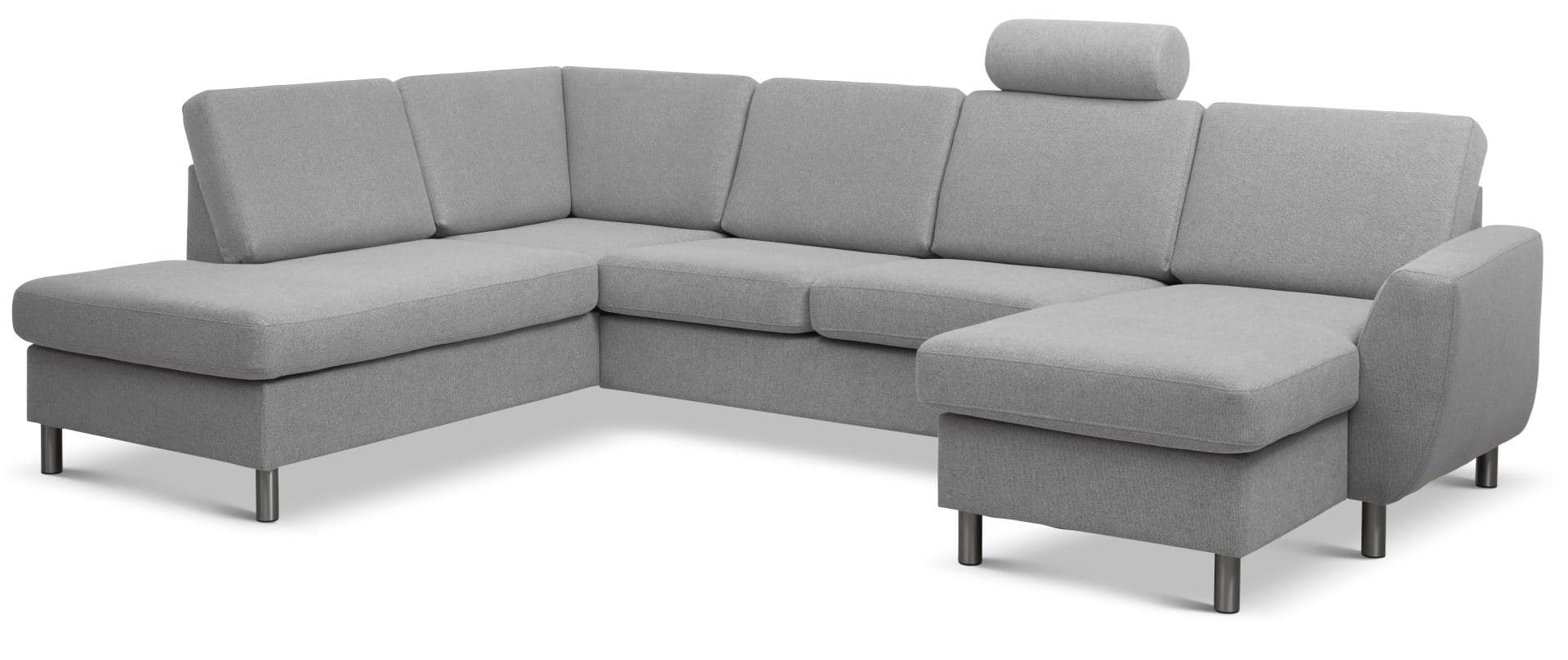 Wendy set 4 U OE vänster soffa, m. schäslong - grått polyestertyg och borstad aluminium