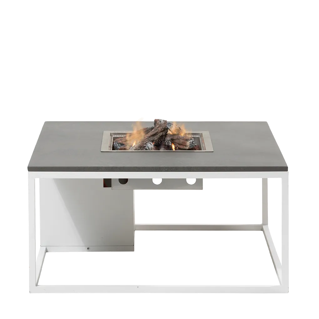 COSI FIRES Cosiloft 100 lounge eldbord, fyrkantigt - grått och vitt aluminium (100x100)