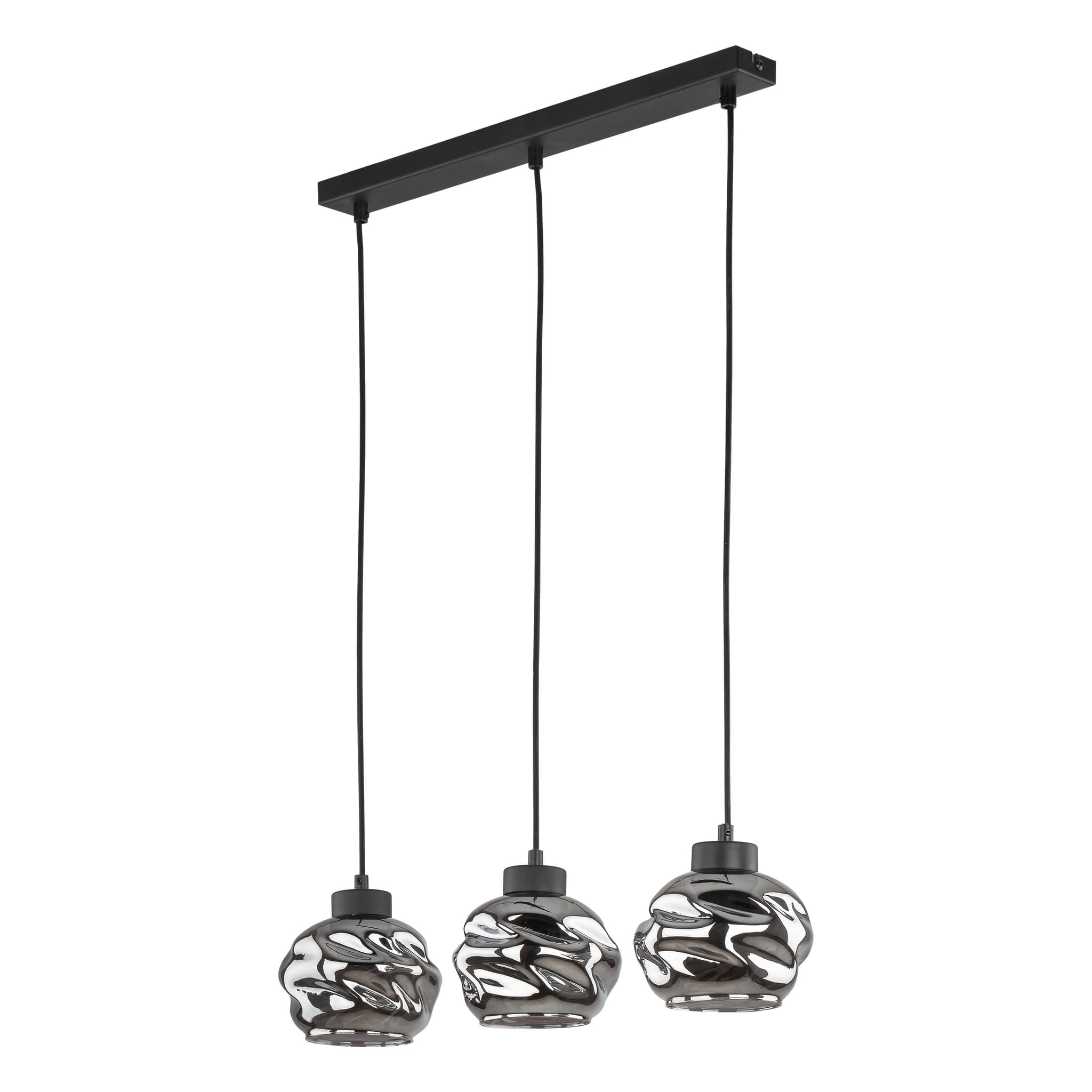 TK Zulia taklampa, w. 3 skärmar - glas och svart metall