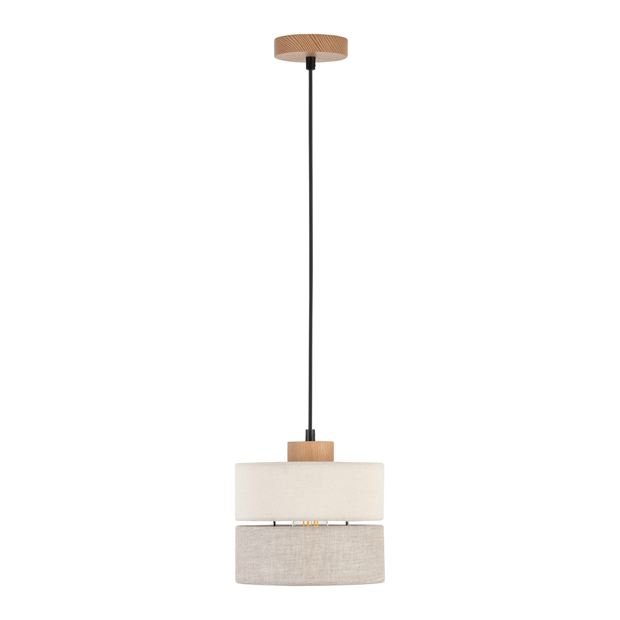 TK Eco taklampa 200, rund - naturtyg och naturlig furu