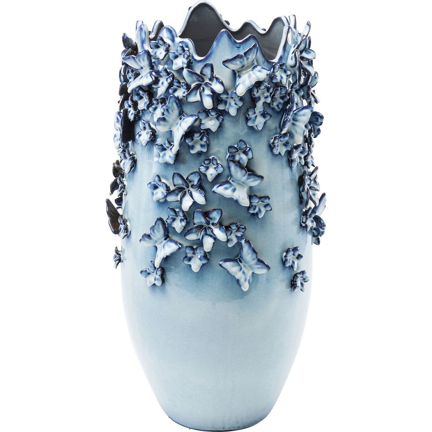 KARE DESIGN Butterflies Vas - Ljusblå Stengods (Ø 28 cm)