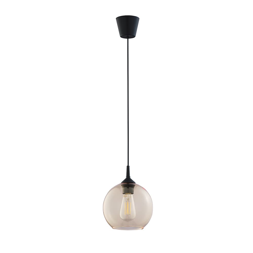 TK Cubus taklampa - bärnstensfärgat glas och svart metall