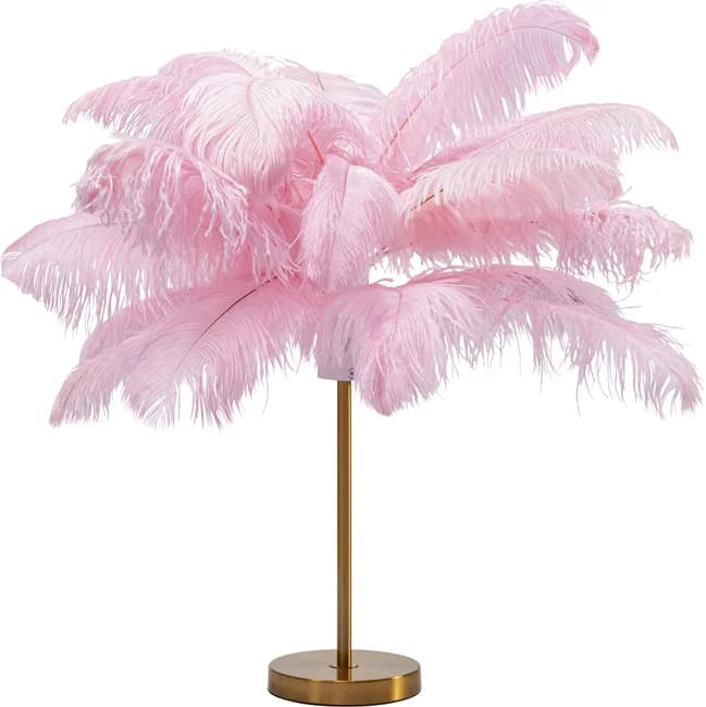 KARE DESIGN Feather Palm bordslampa - rosa strutsfjäder och mässingsstål