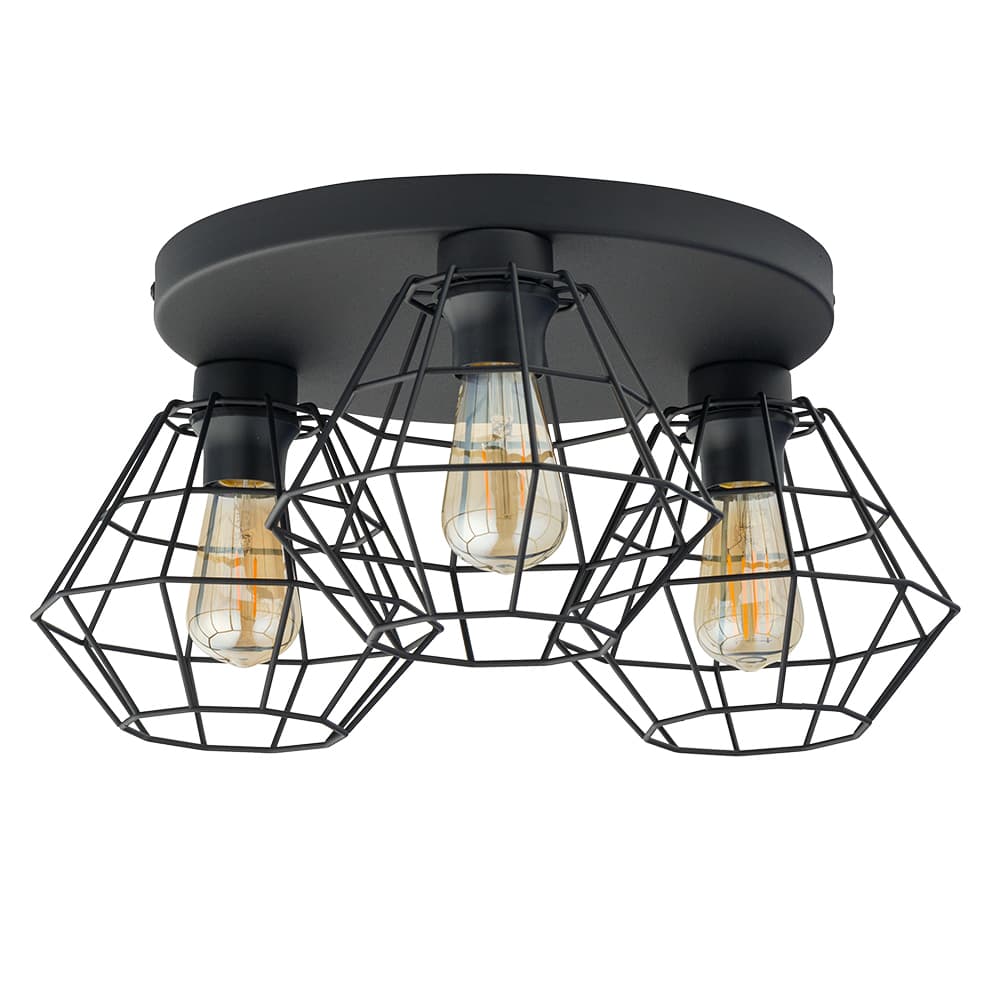 TK Diamant taklampa, w. 3 skärmar - svart stål