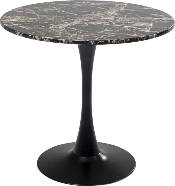 KARE DESIGN Schickeria matbord, runt - laminat i svart marmorlook och svart stål (Ø80)