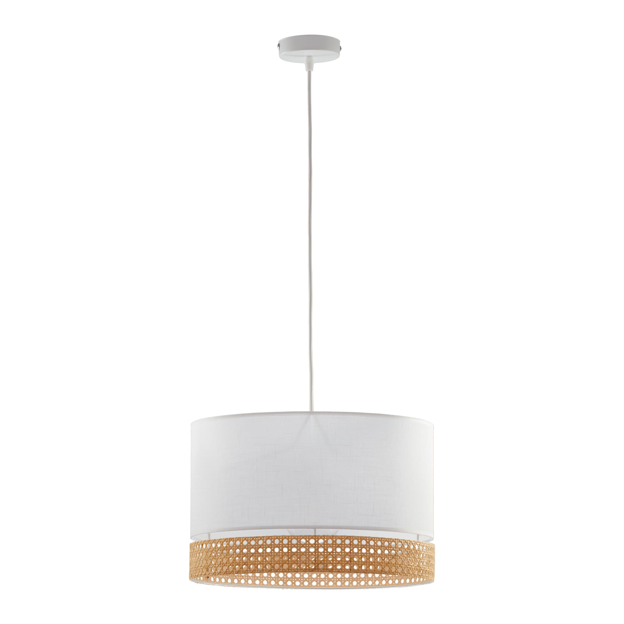 TK Paglia taklampa 380 - vitt tyg och naturrotting
