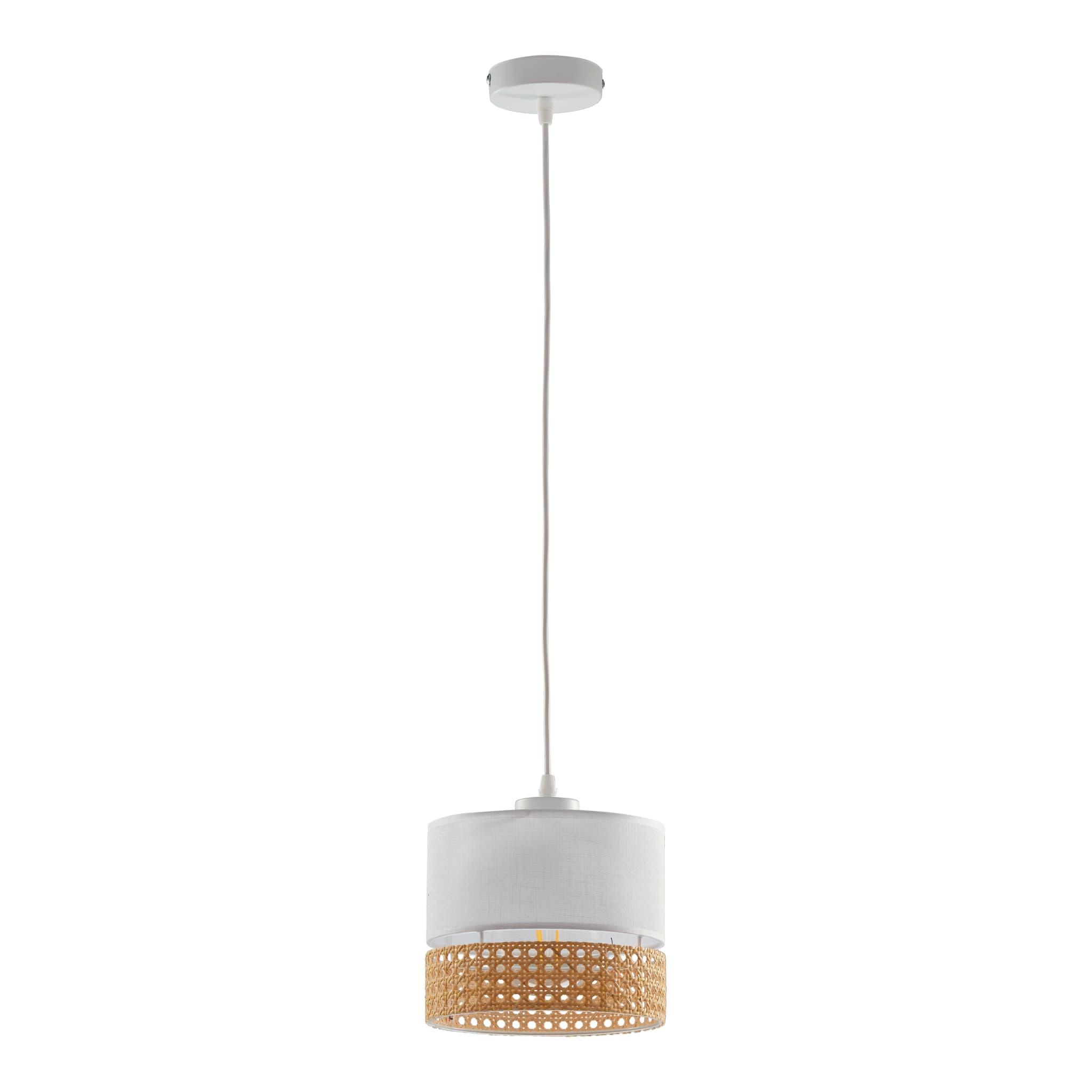TK Paglia taklampa 200 - vitt tyg och naturrotting
