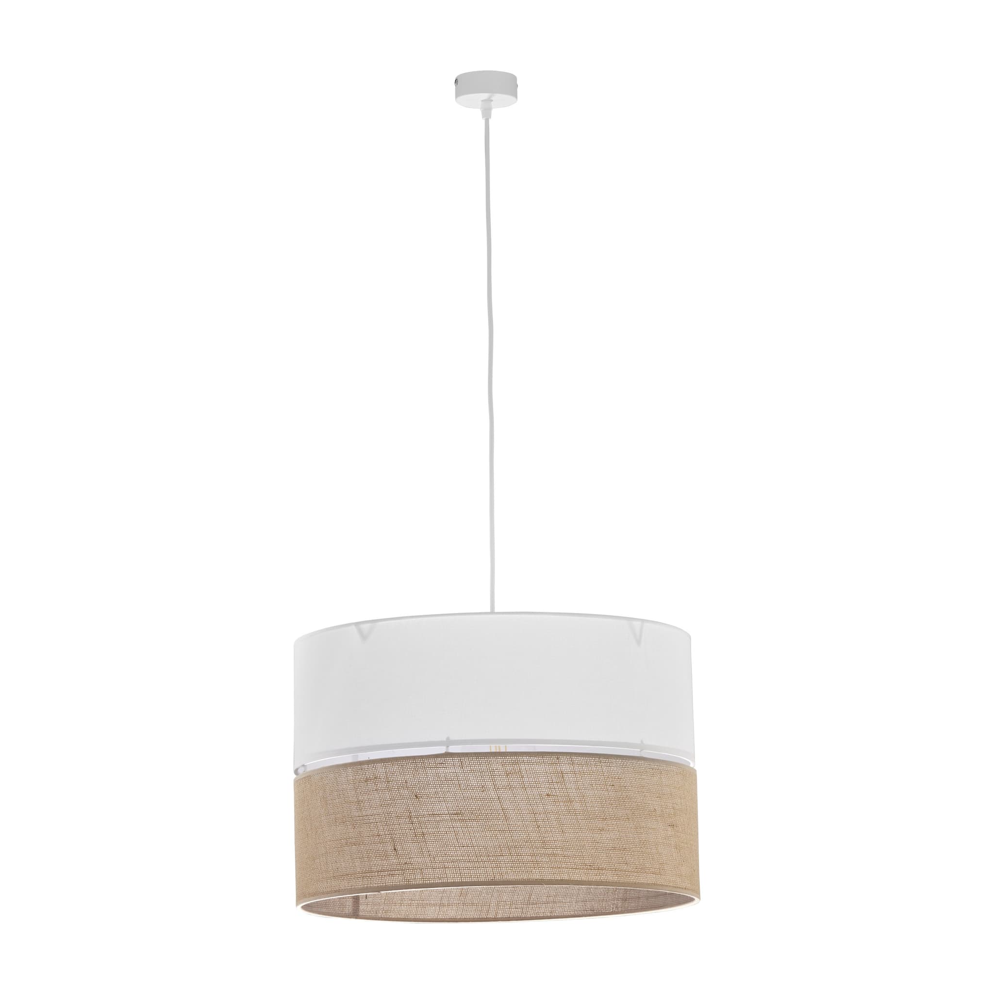 TK Linobianco taklampa 500 - brun jute, vitt tyg och vit metall