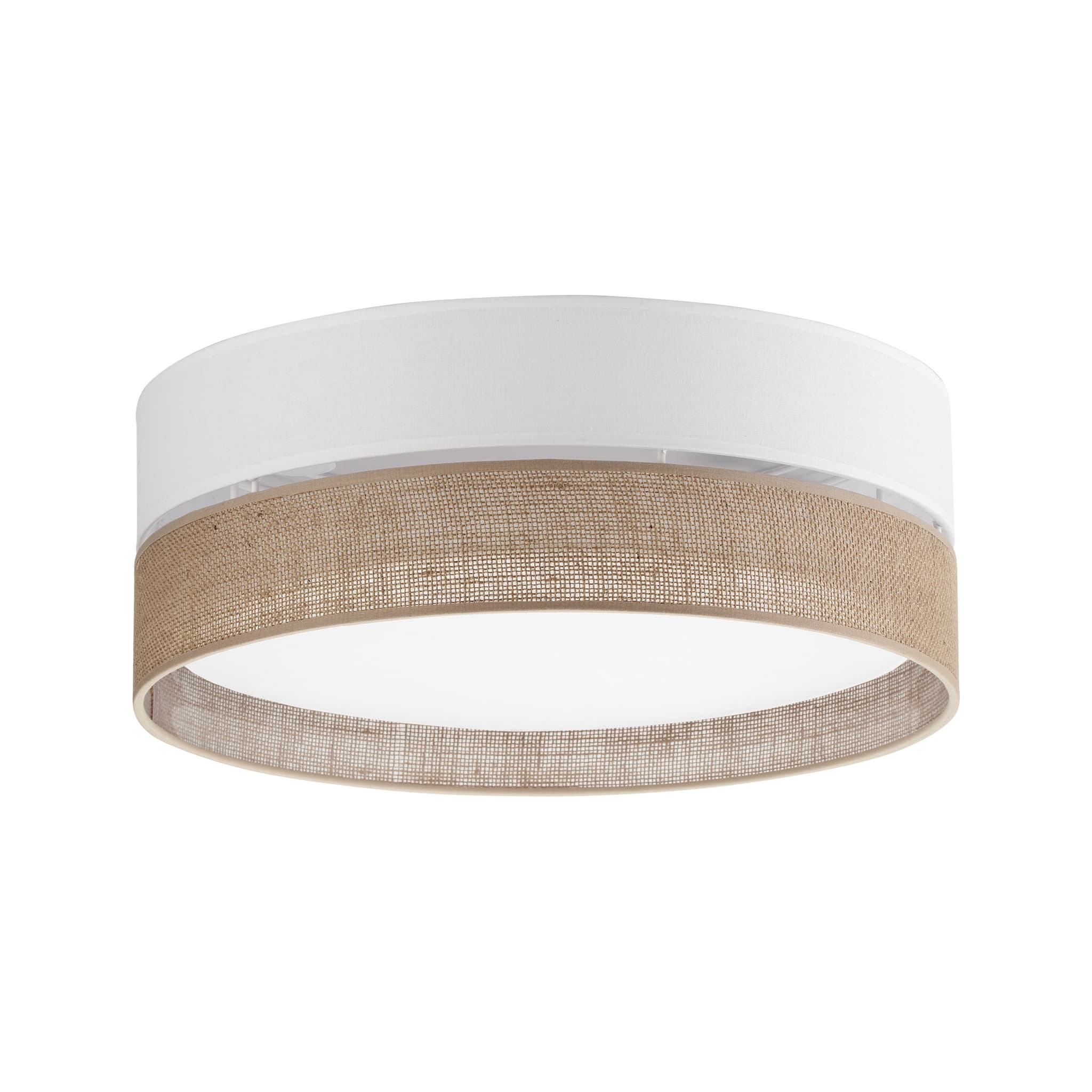 TK Linobianco taklampa 450 - brun jute, vitt tyg och vit metall