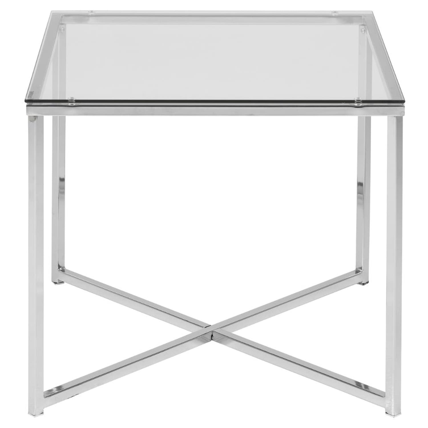 ACT NORDIC Cross Hörnbord, Fyrkantigt - Klarglas och Krommetall (50 x 50 cm)