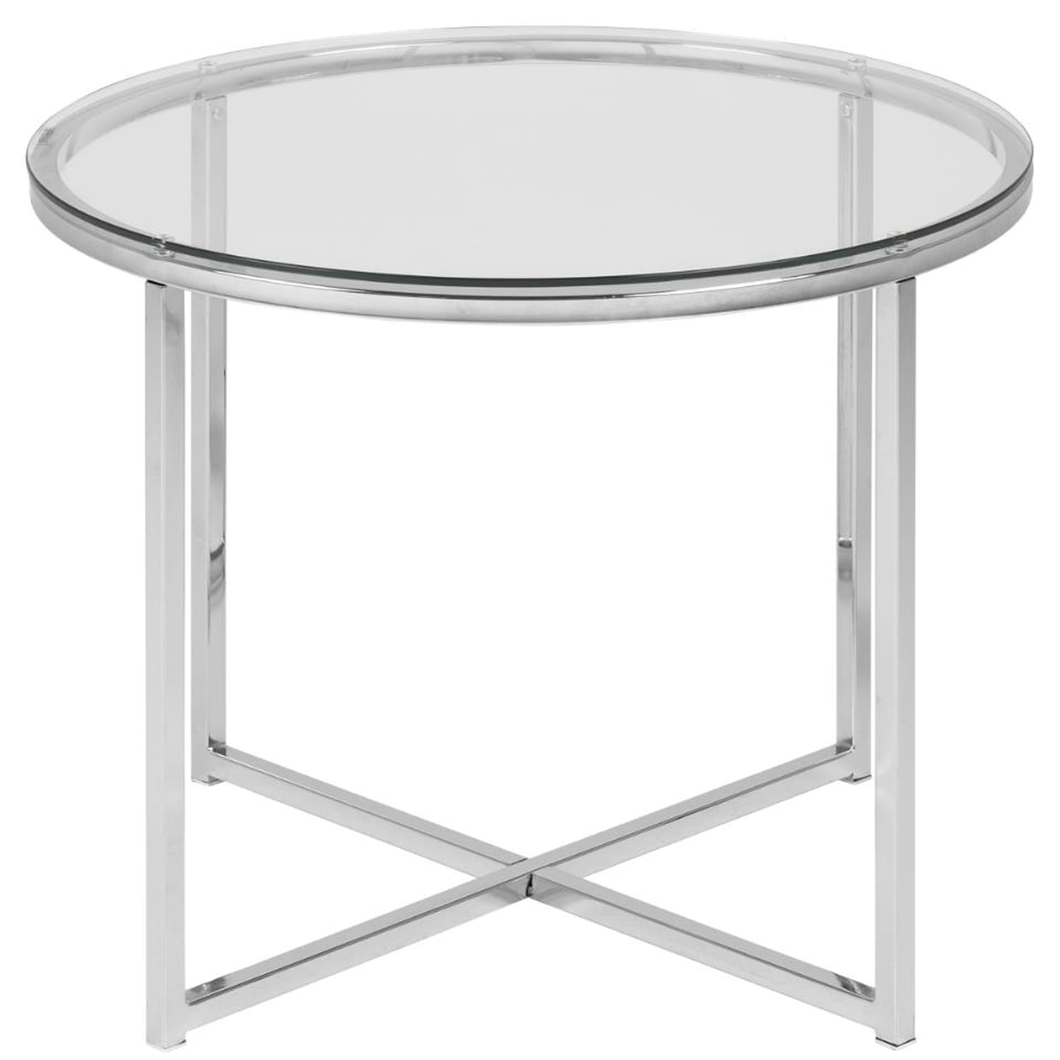ACT NORDIC Cross Hörnbord, Runt - Klarglas och Krommetall (Ø 55 cm)
