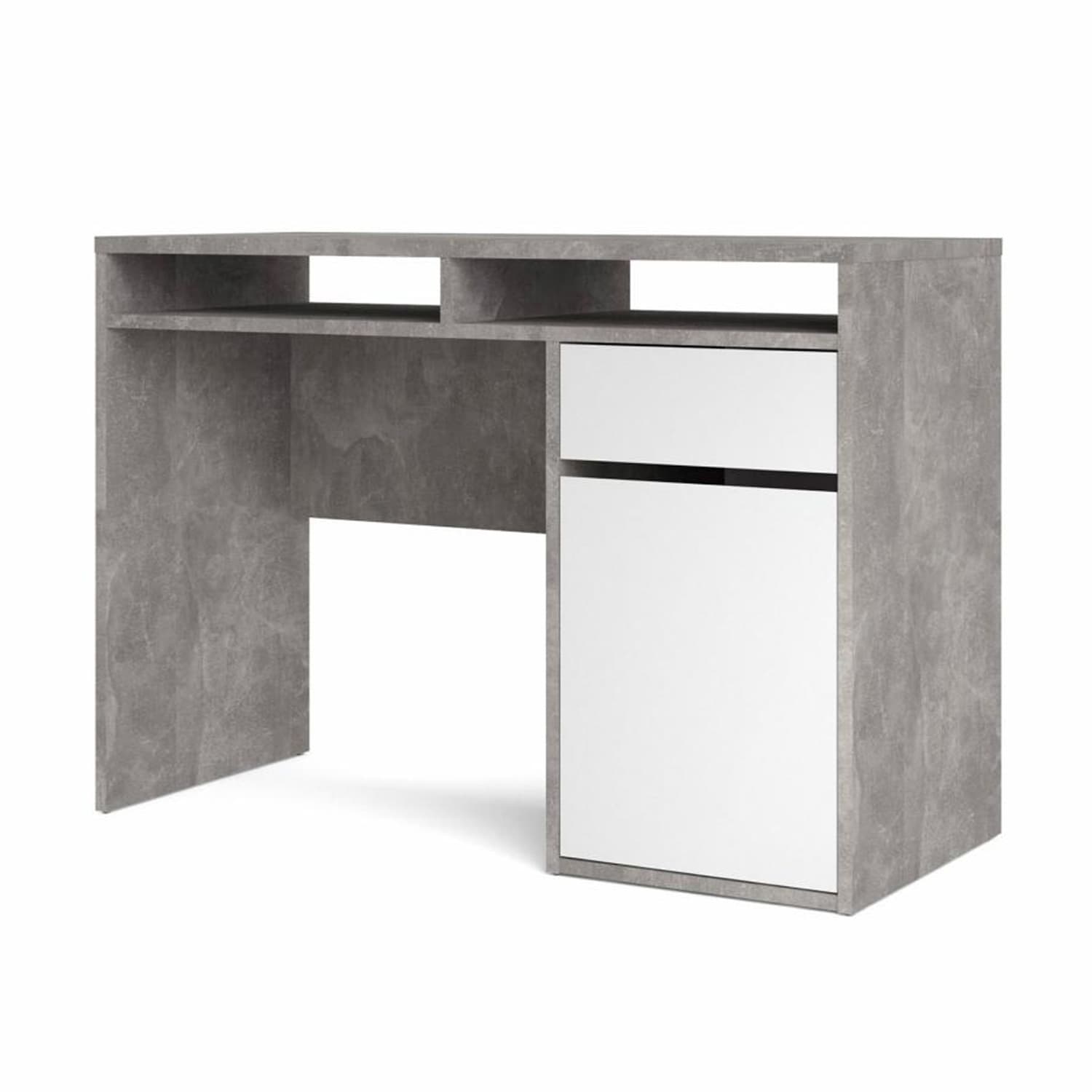 TVILUM Function Plus Skrivbord, med 1 Lucka, 2 Fack och 1 Låda - Grå / Vitt Folie och Plast (110,2 x 48,2 cm)