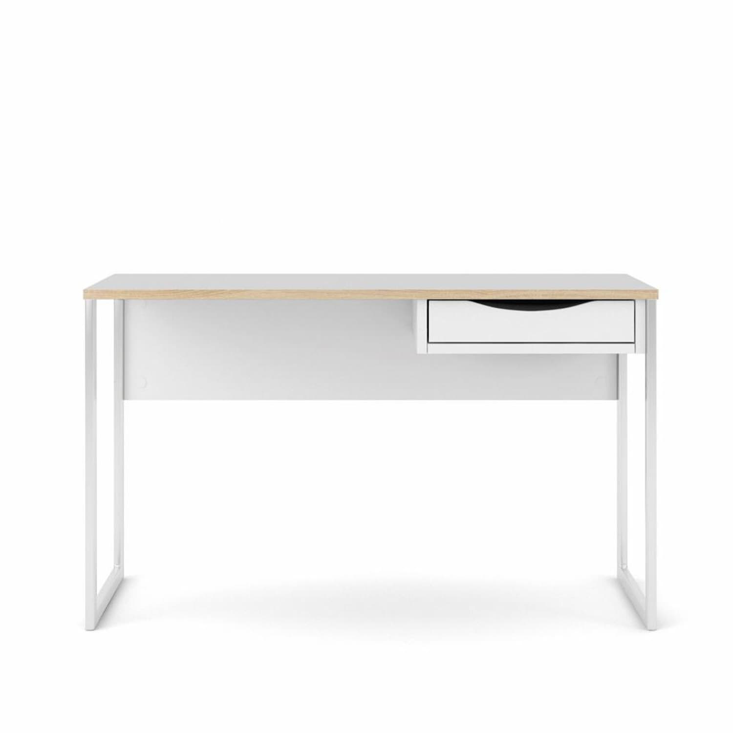 TVILUM Function Plus skrivbord, med låda - vit folie och vitt stål (130x48,4)