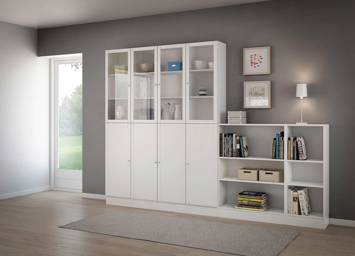 TVILUM Basic Hyllsystem - Vitt / Klarglas, med 8 Luckor
