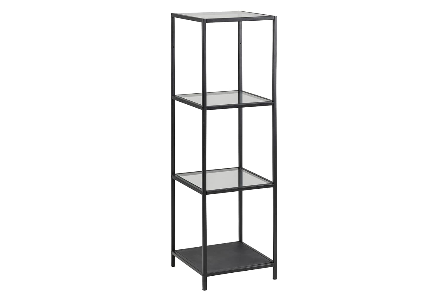 ACT NORDIC Seaford Bokhylla - Klart / Svart Glas och Svart Metall, med 3 Hyllplan (H: 119,5x35x37)