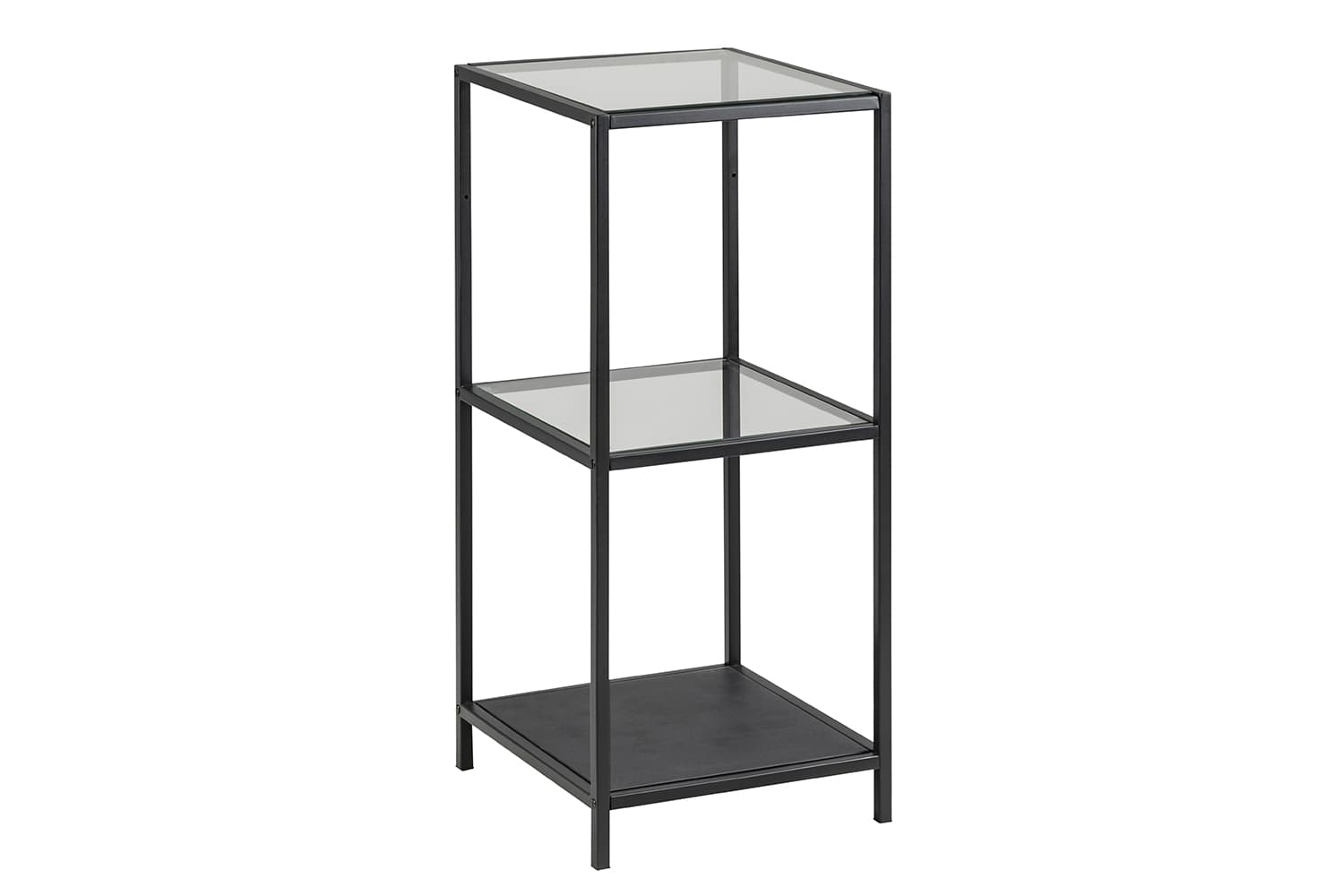 ACT NORDIC Seaford Bokhylla - Klart / Svart Glas och Svart Metall, med 2 Hyllplan