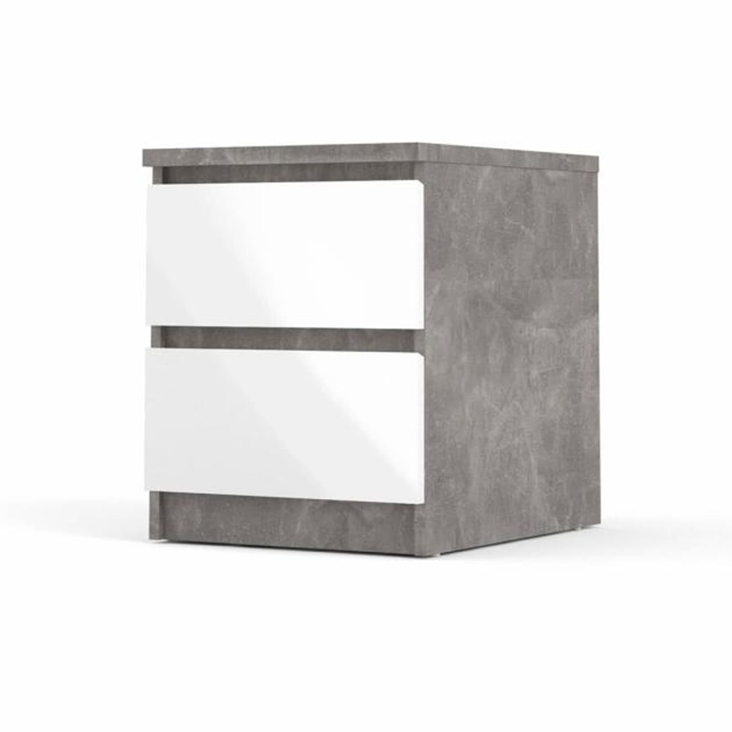 TVILUM Naia sängbord, med 2 lådor - grå/vit folie och plast (40,4x50)