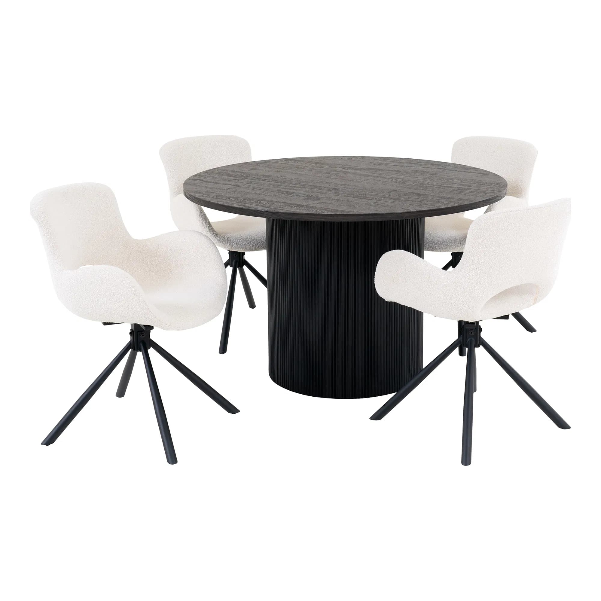 HOUSE NORDIC Boavista och Amorim matbordsset, 1 matbord, 4 matstolar - off-white/mörkbrun