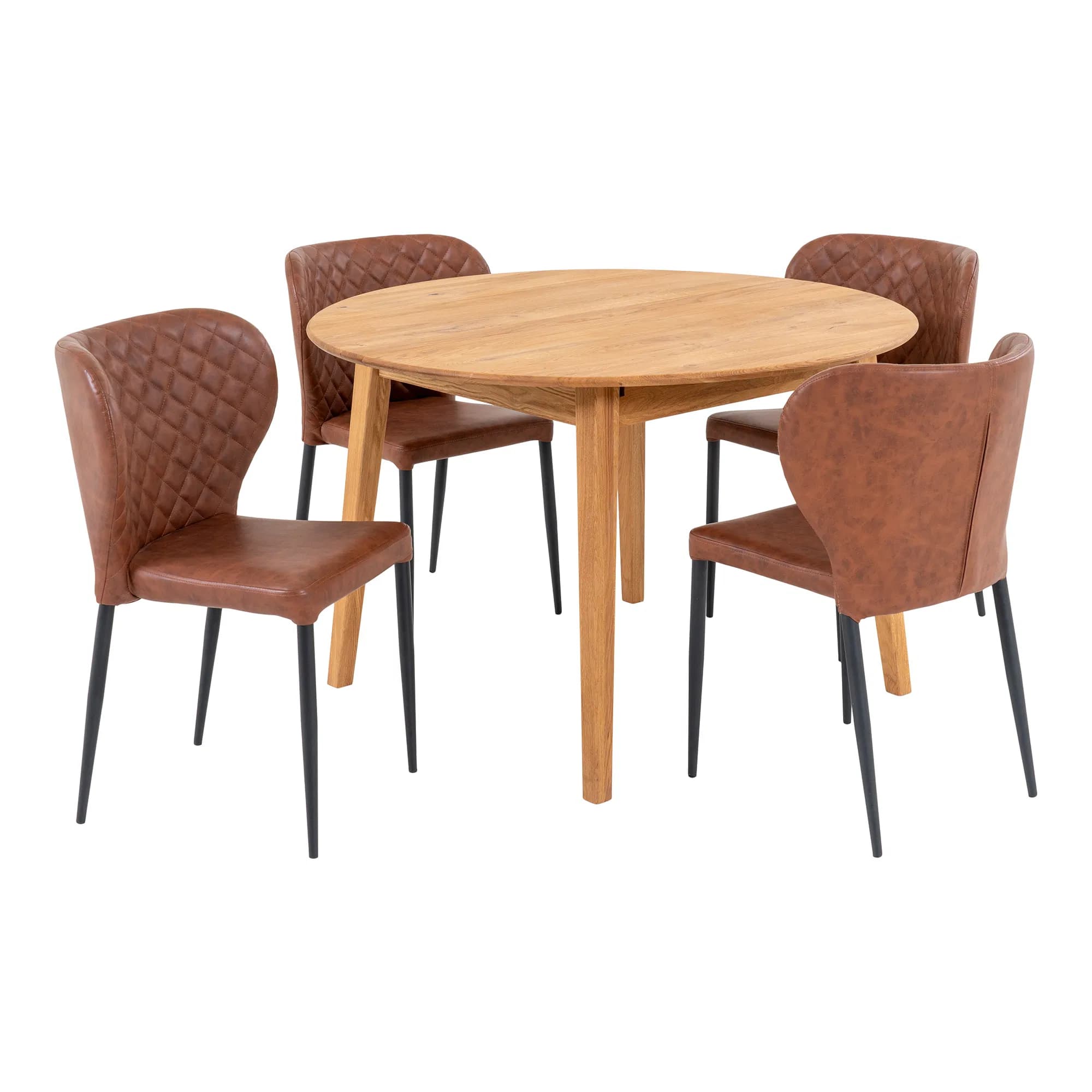 HOUSE NORDIC Matbordsset Metz och Pisa, 1 matbord, 4 matstolar - brun PU/naturlig ek