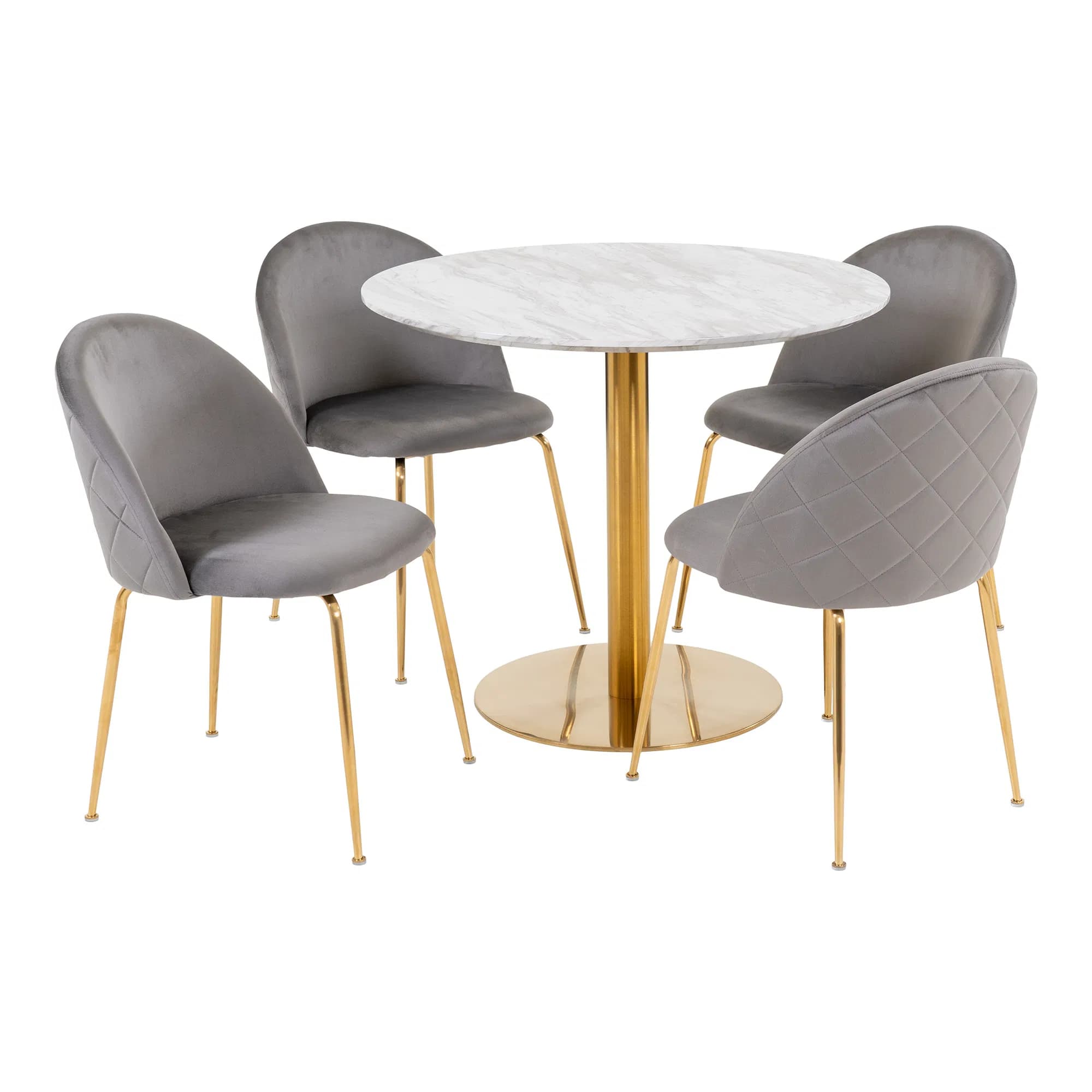 HOUSE NORDIC Bolzano och Geneve matbordsset, 1 matbord, 4 matstolar - grå velour/vit/MDF