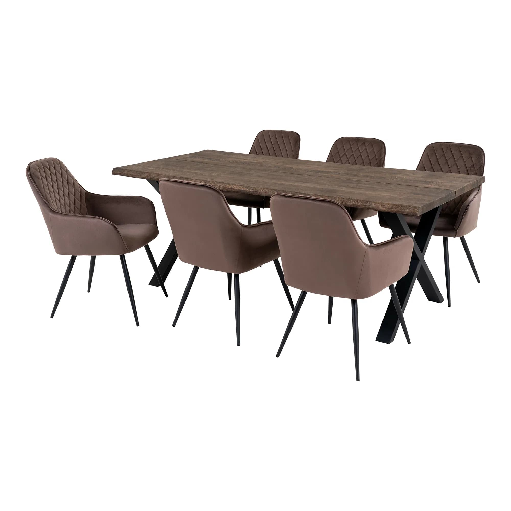 HOUSE NORDIC Toulon och Harbo matbordsset, 1 matbord, 6 matstolar - ljusbrun sammet/brun ek