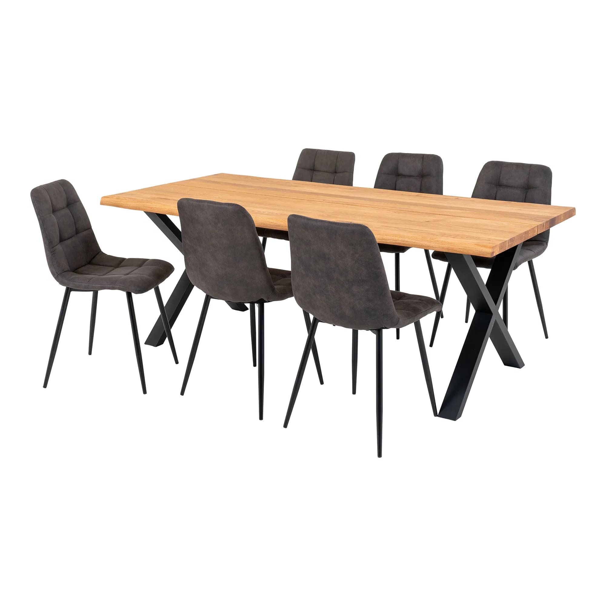 HOUSE NORDIC Toulon och Middelfart matbordsset, 1 matbord, 6 matstolar - grå/natur