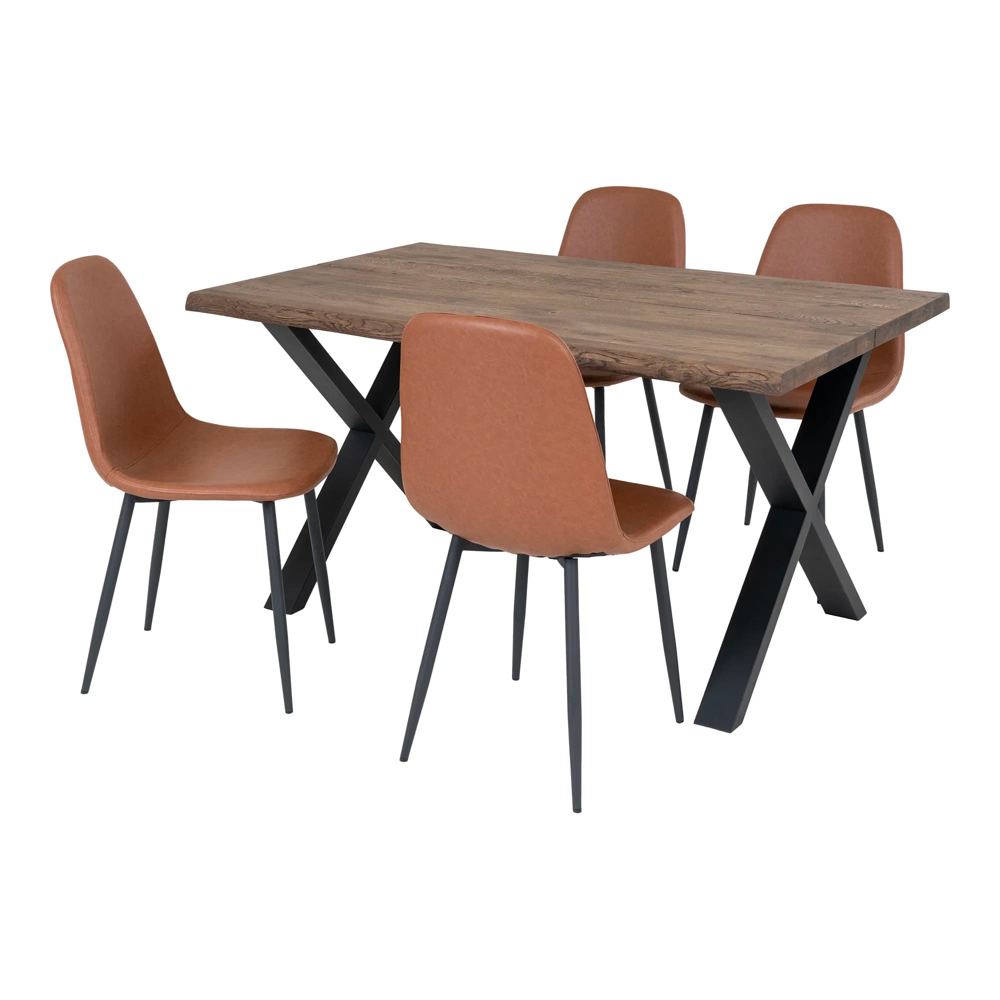 HOUSE NORDIC Toulon och Stockholm matbordsset, 1 matbord, 4 matstolar - brun PU/brun ek