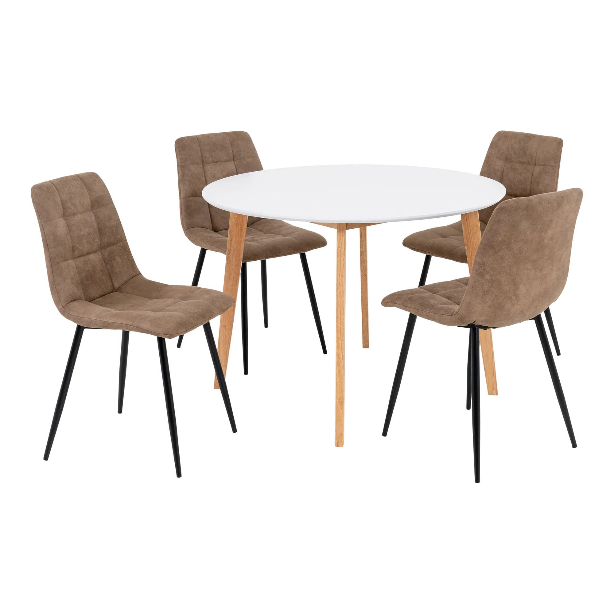 HOUSE NORDIC Vojens och Middelfart matbordsset, 1 matbord, 4 matstolar - brun/vit MDF