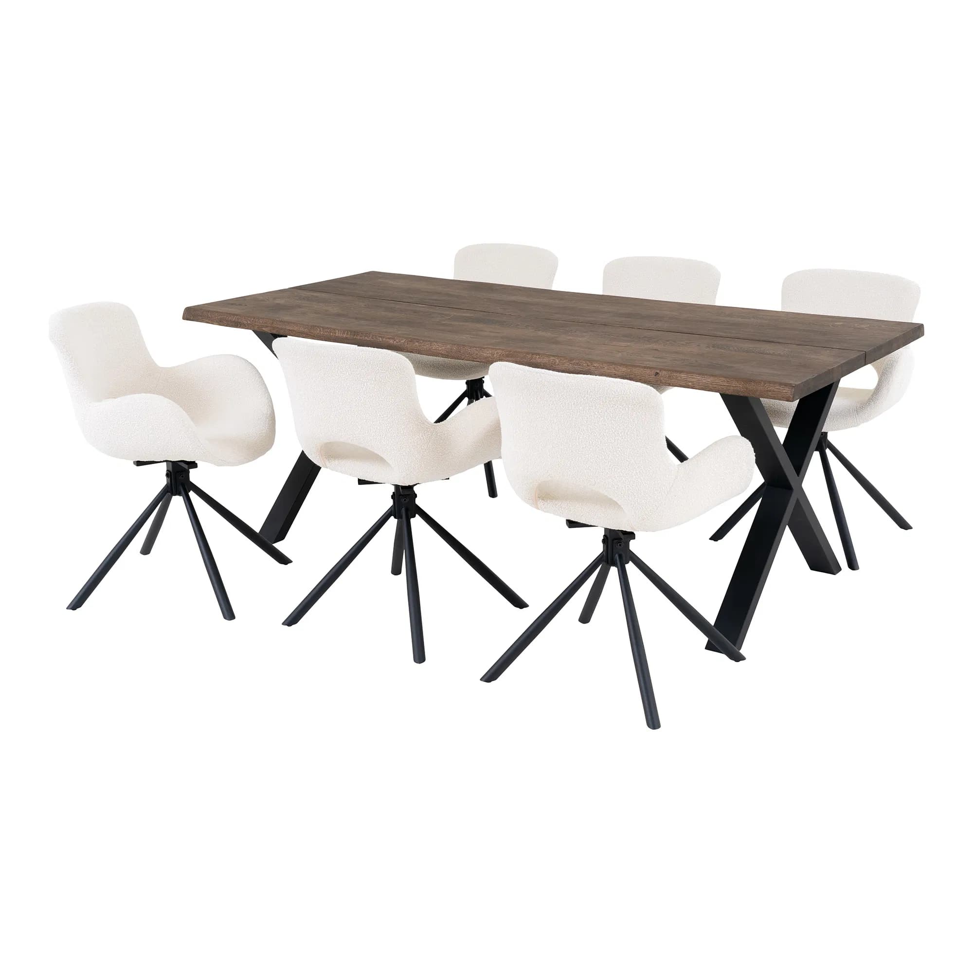 HOUSE NORDIC Toulon och Amorim matbordsset, 1 matbord, 6 matstolar - off-white/brun