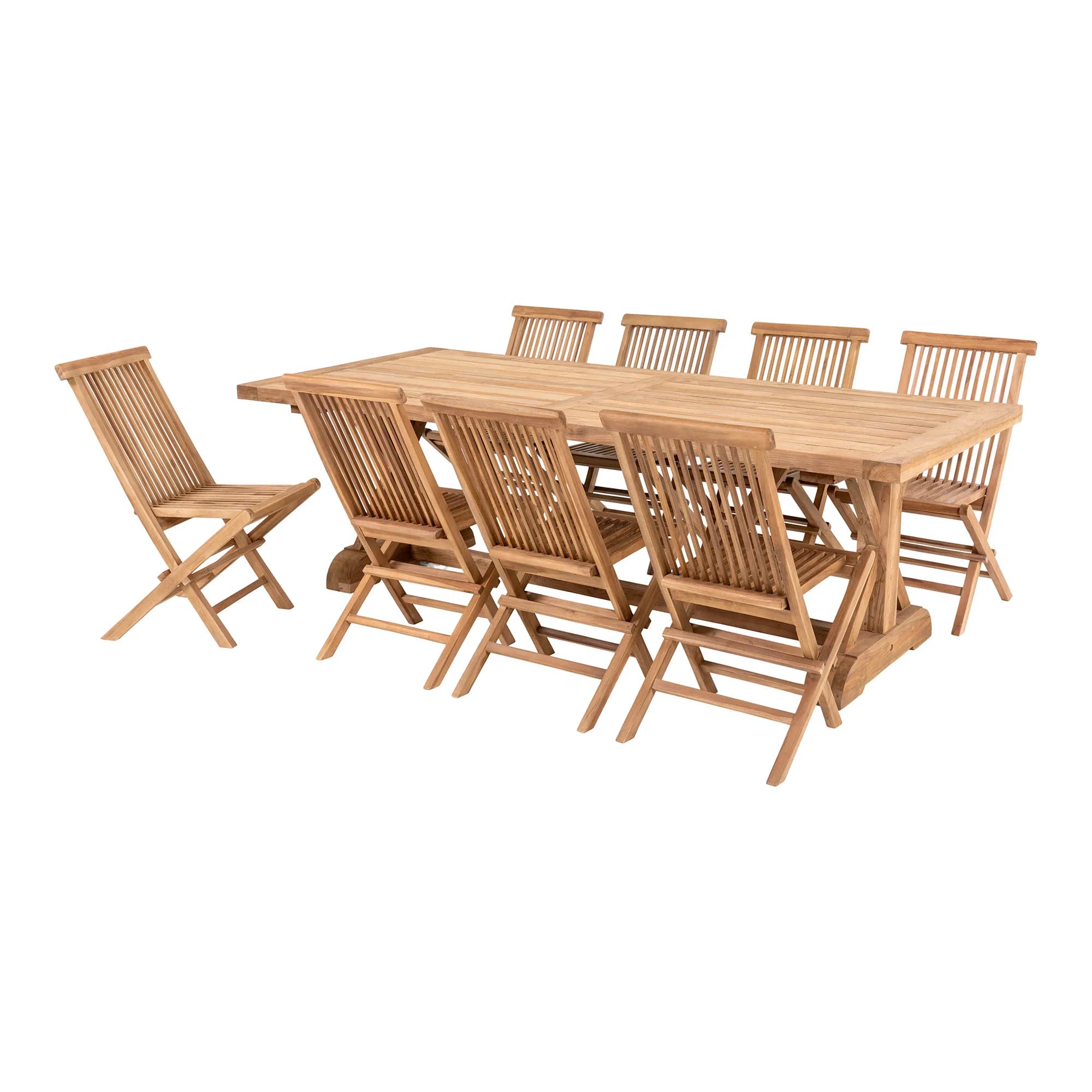 HOUSE NORDIC Volos och Toledo trädgårdsmöbelset, 1 trädgårdsbord och 8 trädgårdsstolar - naturfärgad teak