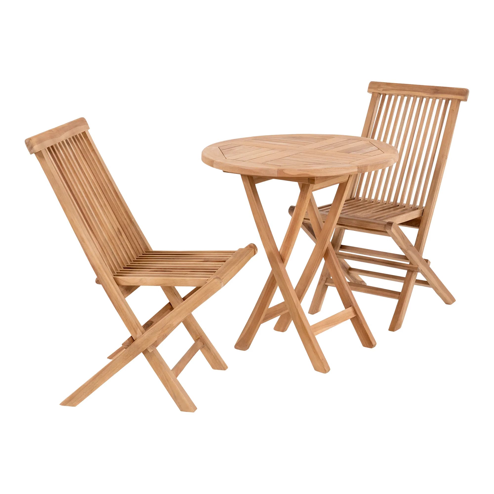 HOUSE NORDIC Oviedo och Toledo trädgårdsmöbelset, 1 caféträdgårdsbord och 2 trädgårdsstolar - naturfärgad teak
