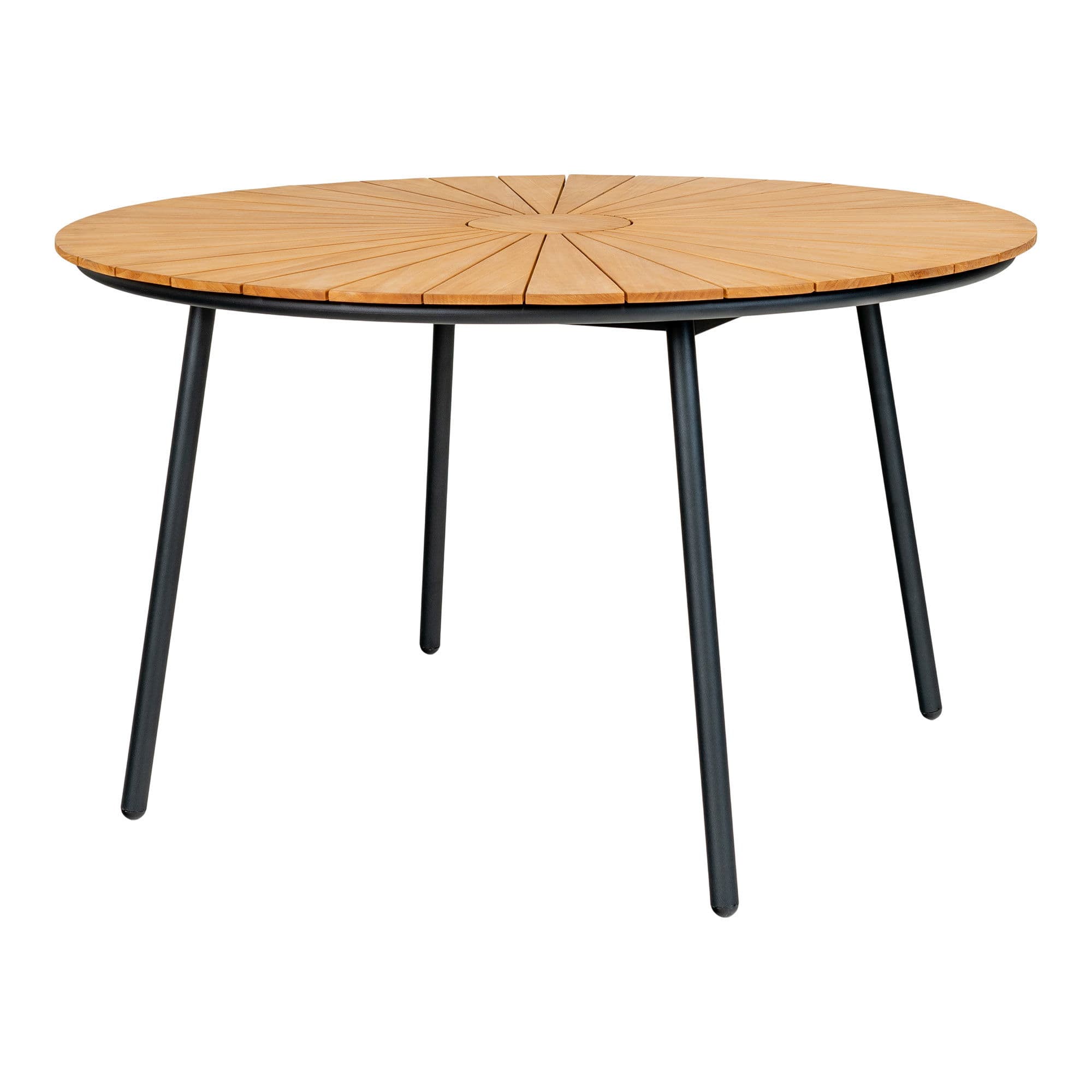 HOUSE NORDIC Matbord, bordsskiva i teak, natur, svarta ben, ø130x74 cm