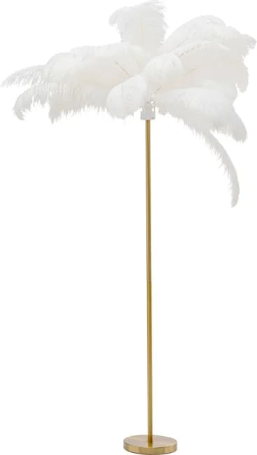 KARE DESIGN Feather Palm golvlampa - vit strutsfjäder och mässingsstål